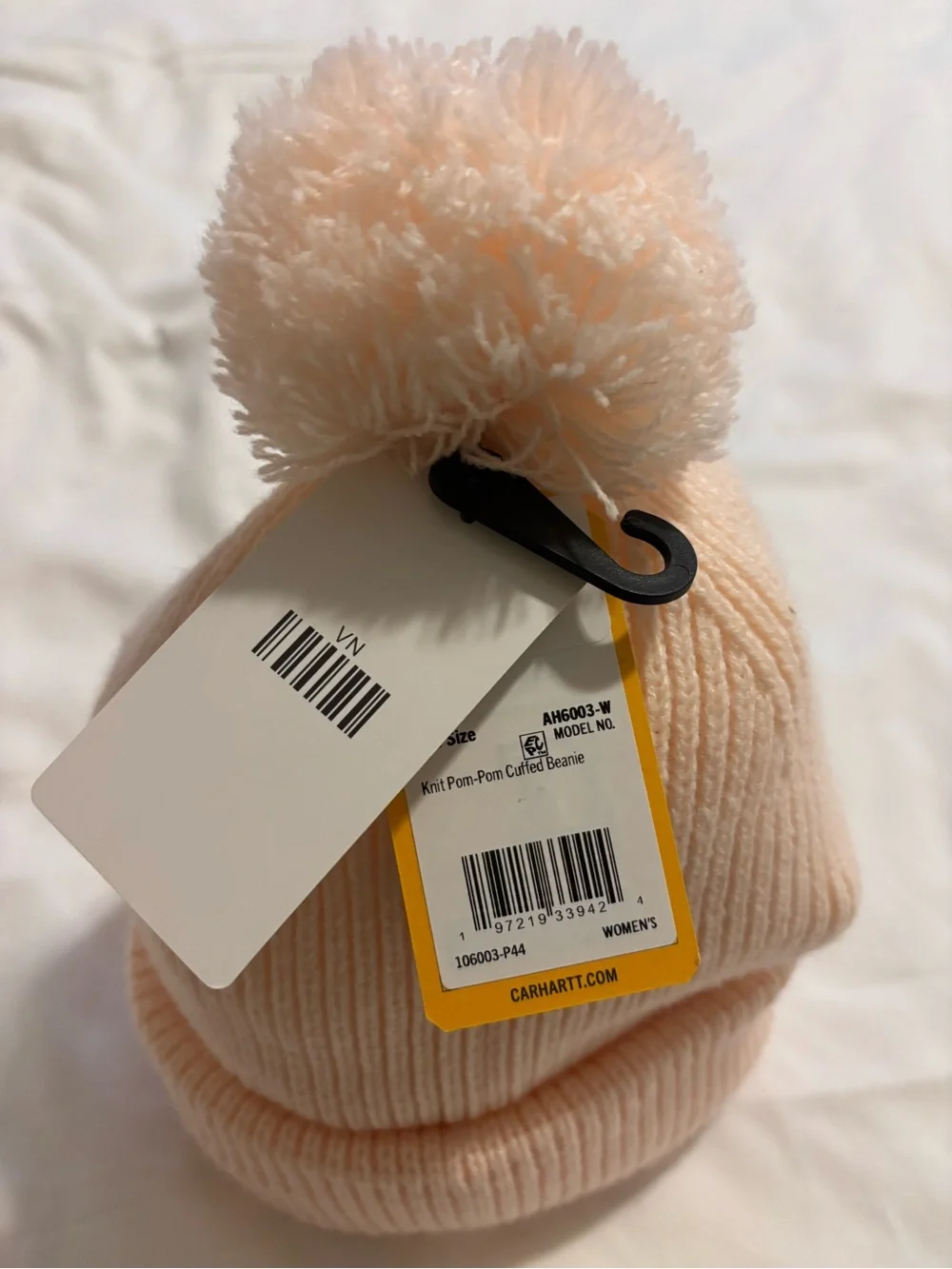 Carhartt Women’s Knit Pom Pom Cuffed Beanie Peach Pink NWT One Size